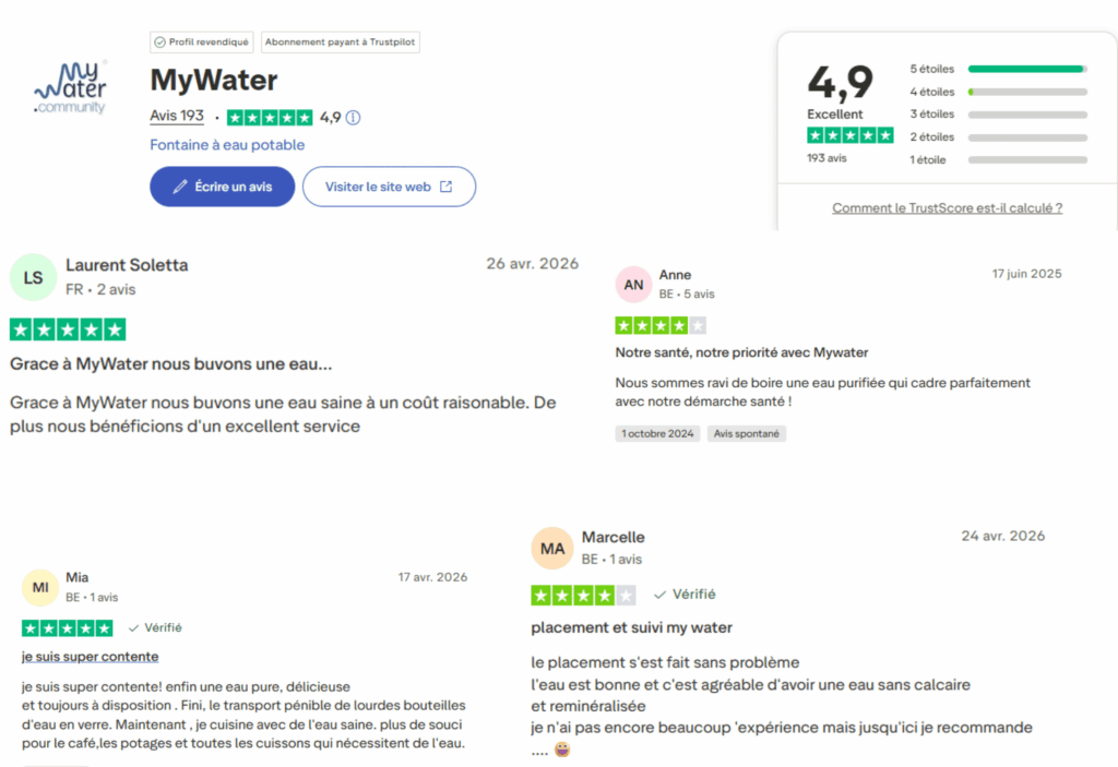 avis des clients sur la marque mywater