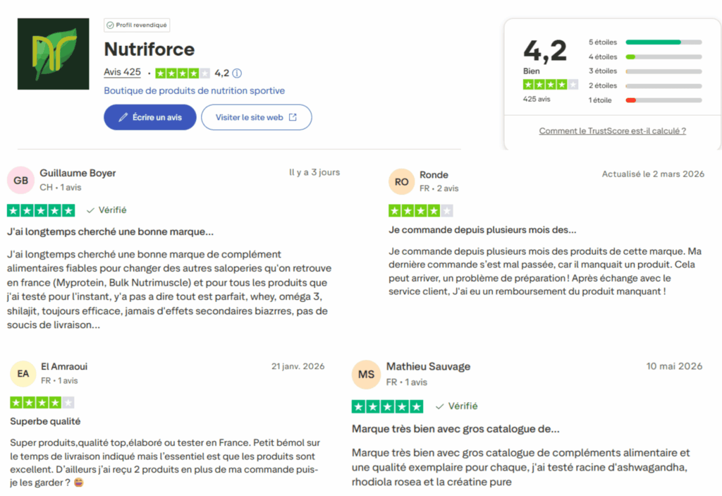 avis des clients sur la marque nutriforce