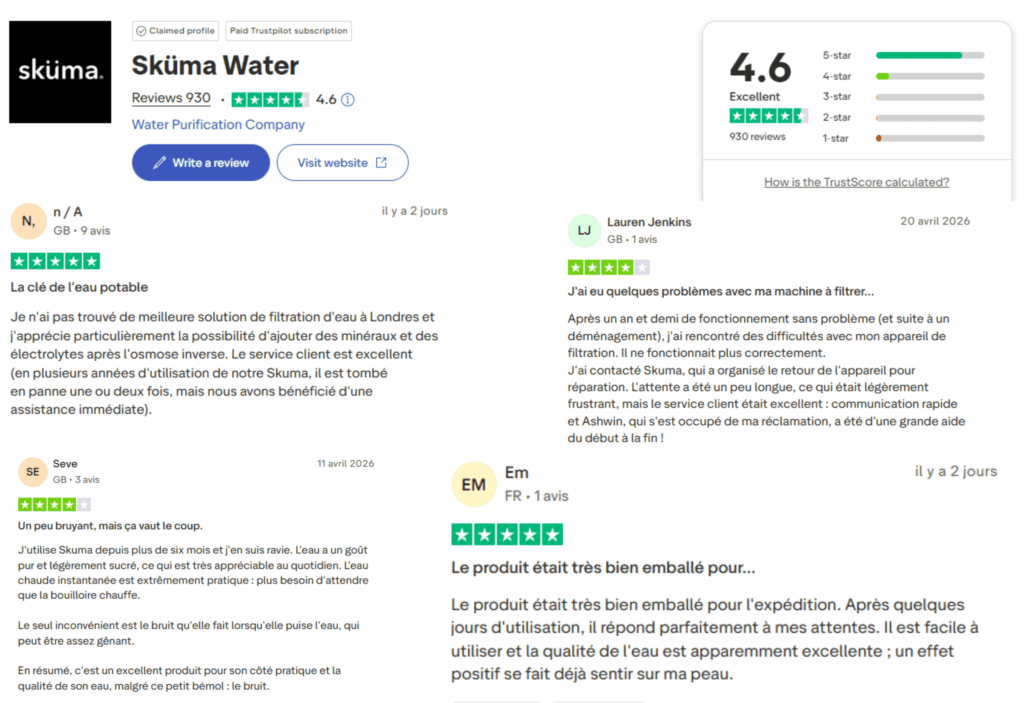 avis des clients sur la marque sküma water