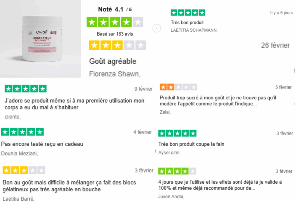 avis des clients sur la poudre coupe faim owari