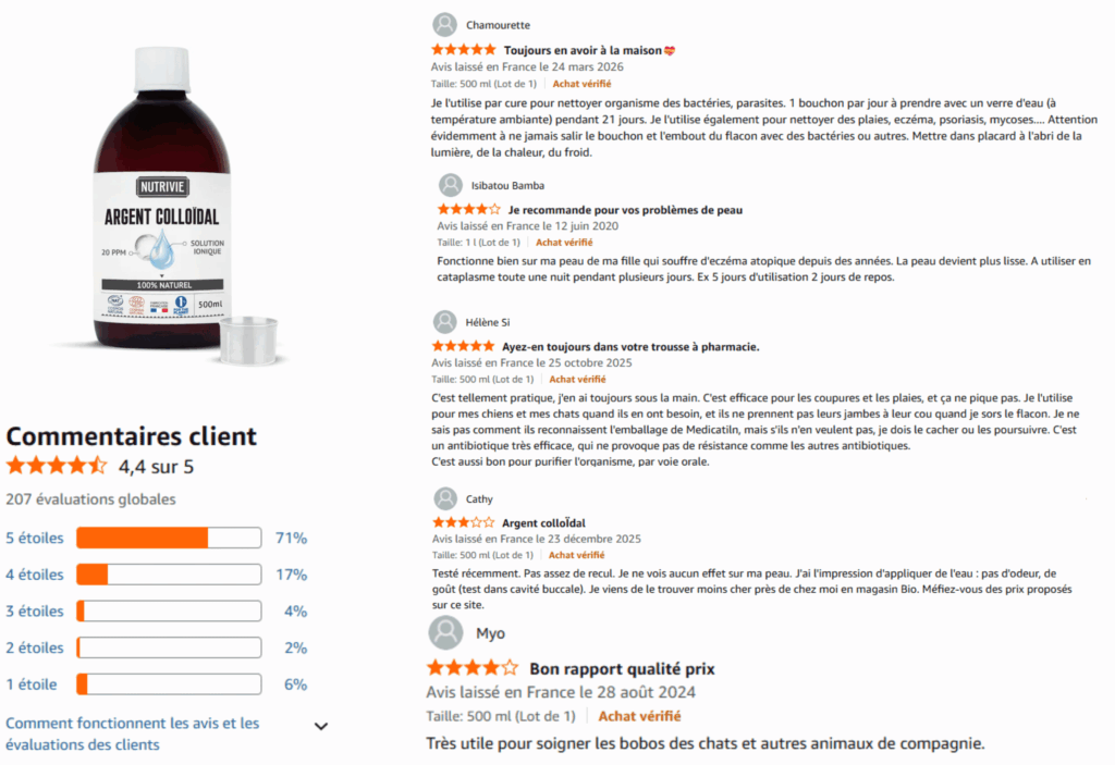 avis des clients sur l'argent colloïdal nutrivie