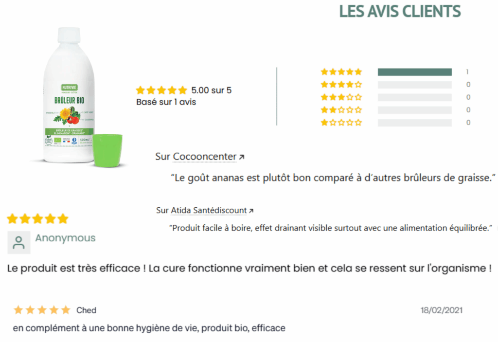 avis des clients sur le brûleur bio nutrivie