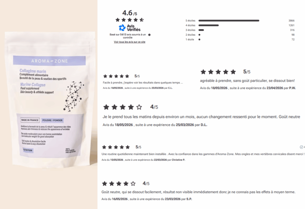 avis des clients sur le collagene Marin Aroma-zone