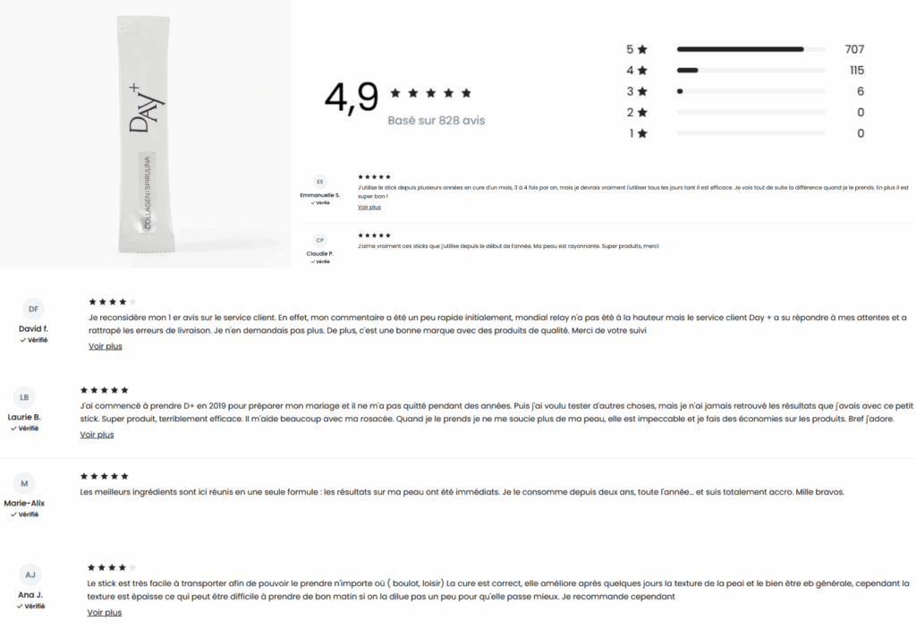 avis des clients sur le collagène day plus