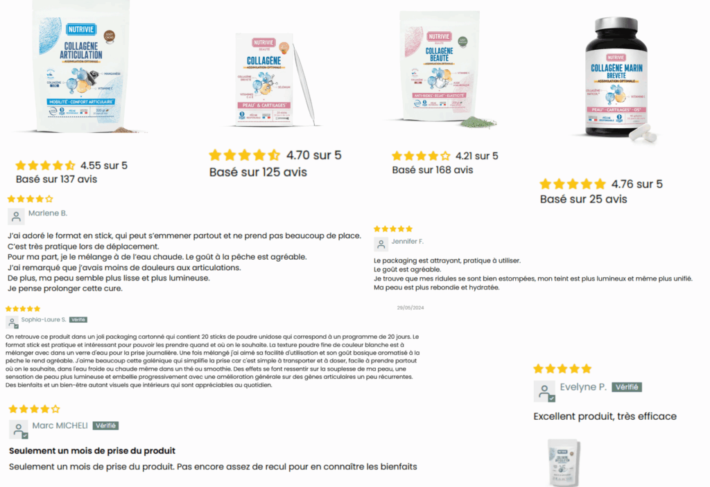 avis des clients sur le collagène nutrivie