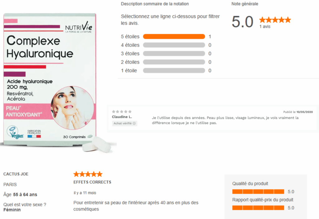 avis des clients sur le complexe hyaluronique nutrivie