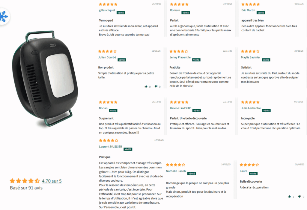 avis des clients sur le jolt thermo pad_