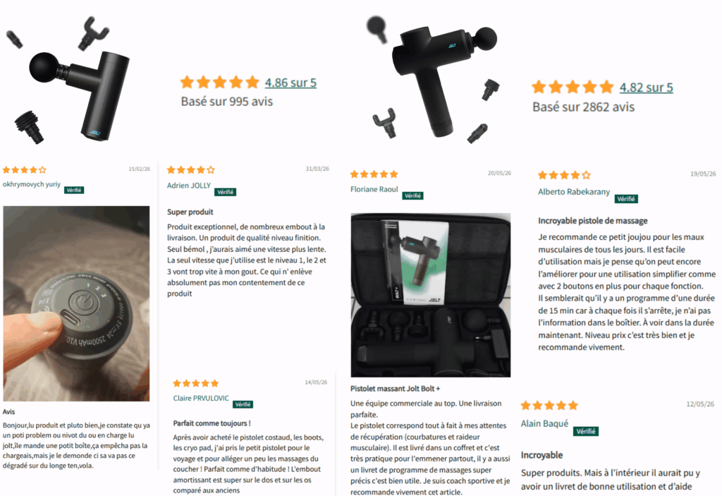 avis des clients sur le pistolet de massage jolt