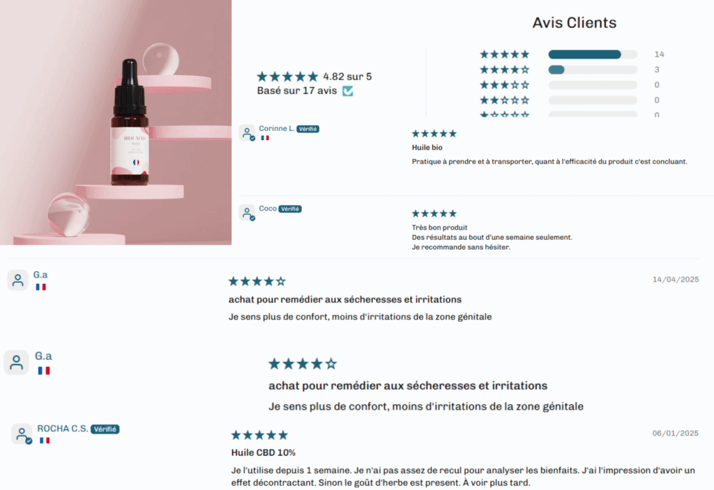 avis des clients sur l'huile cbd oléa biocalma