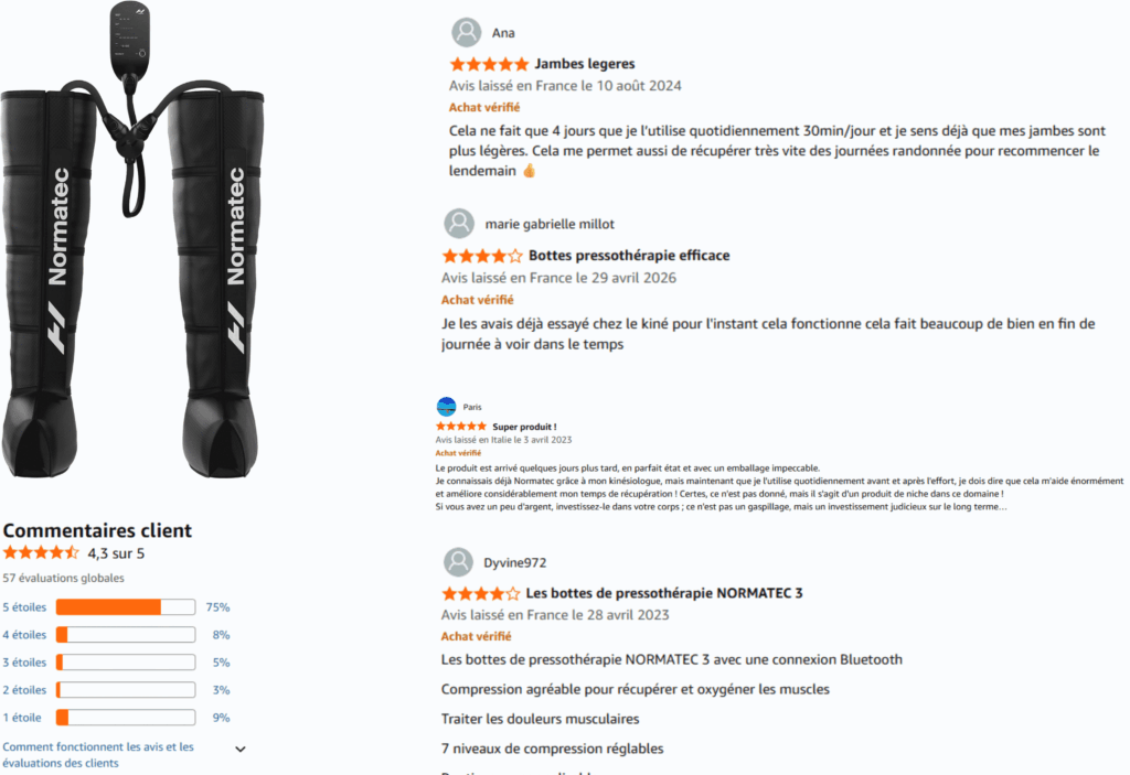 avis des clients sur normatec 3