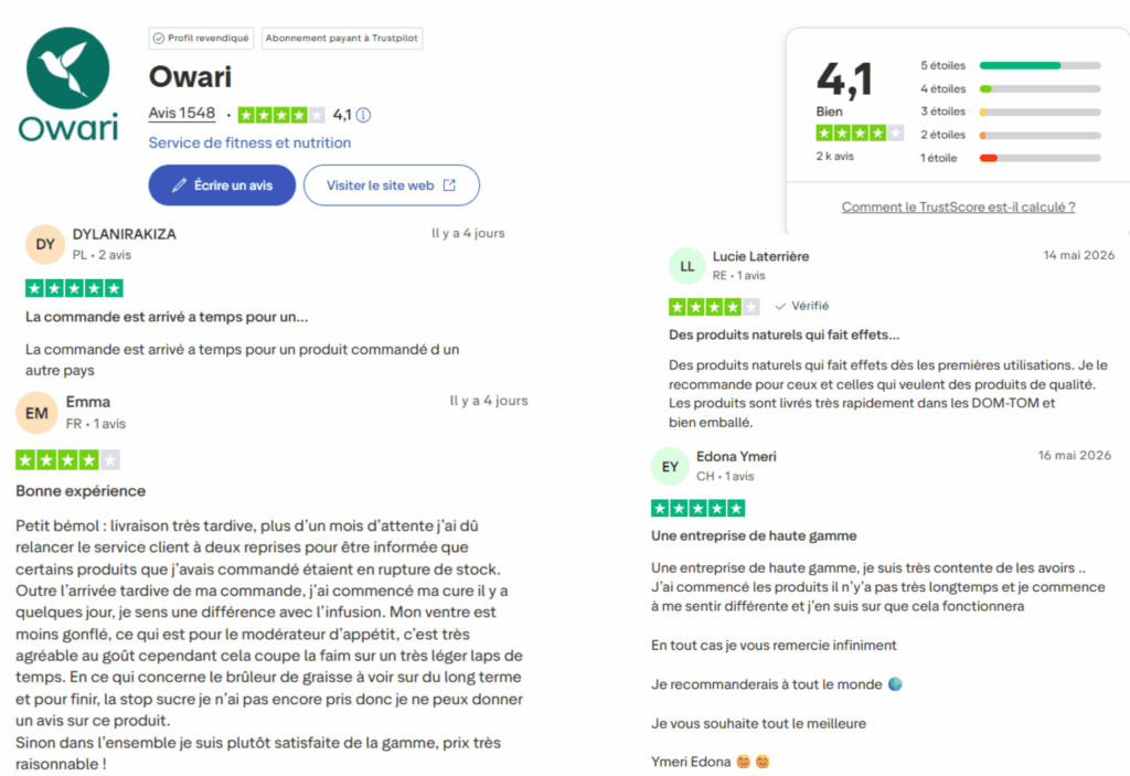 avis des clients sur owari