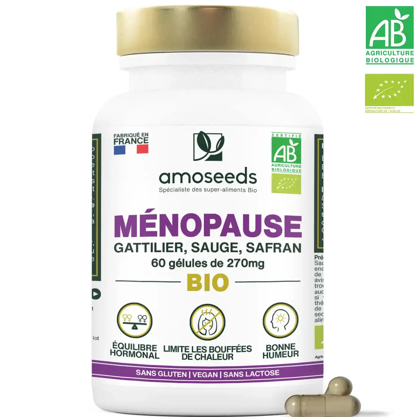 Amoseeds Complexe Ménopause Bio sauge safran gattilier
