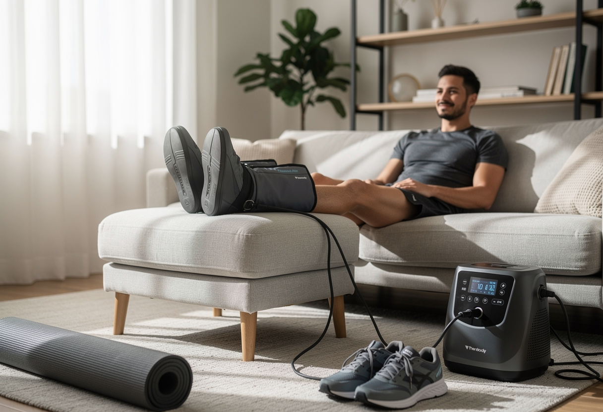 un homme utulisant son therabody recovery air