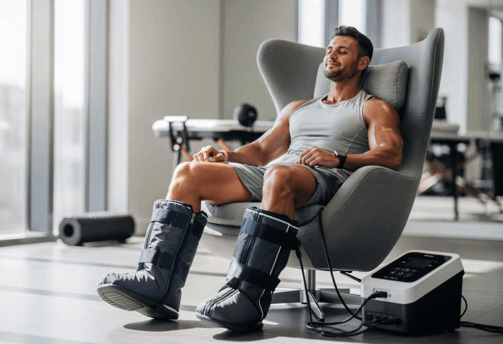 un sportif utulisant fitem bottes de pressothérapie