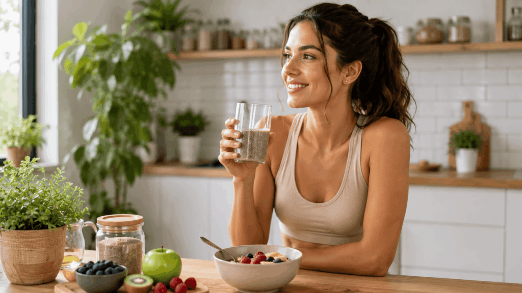 une femme prenant du psyllium blond
