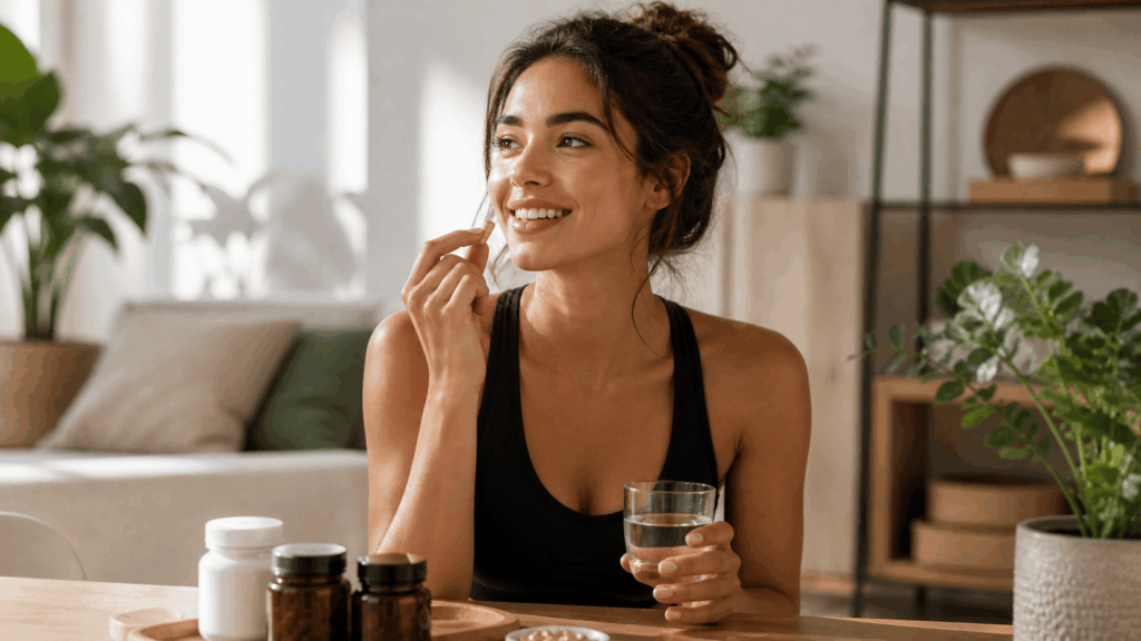 une femme prenant ses compléménts alimentaires