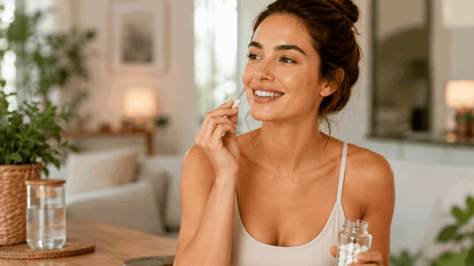 une femme prenant son complexe hyaluronique nutrivie