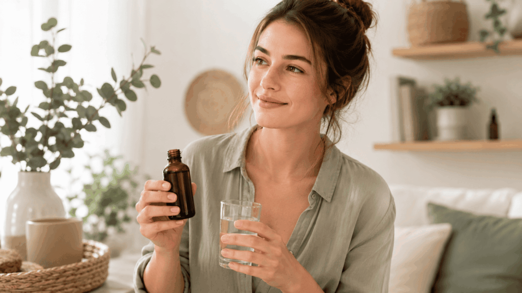 une femme utulisant son argent colloïdal nutrivie