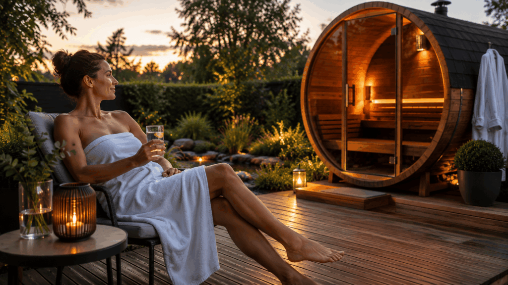 une personne profitant de son sauna d'extérieur
