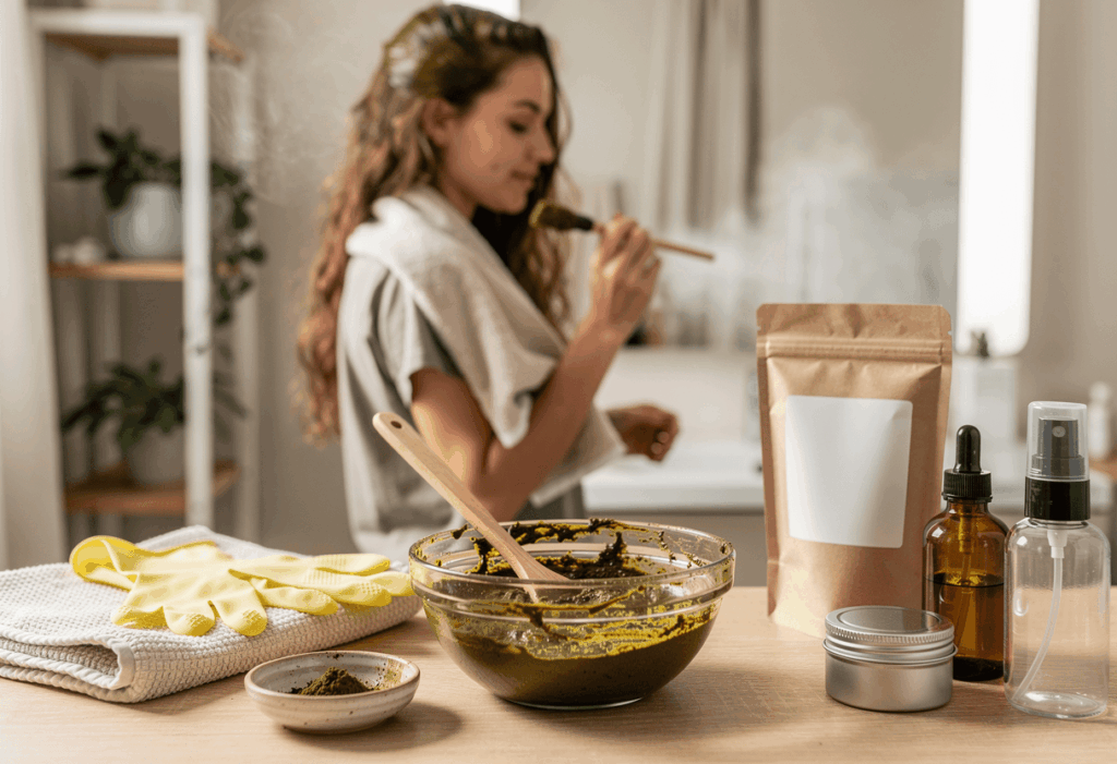 une personne utulisant son henné Aroma-zone