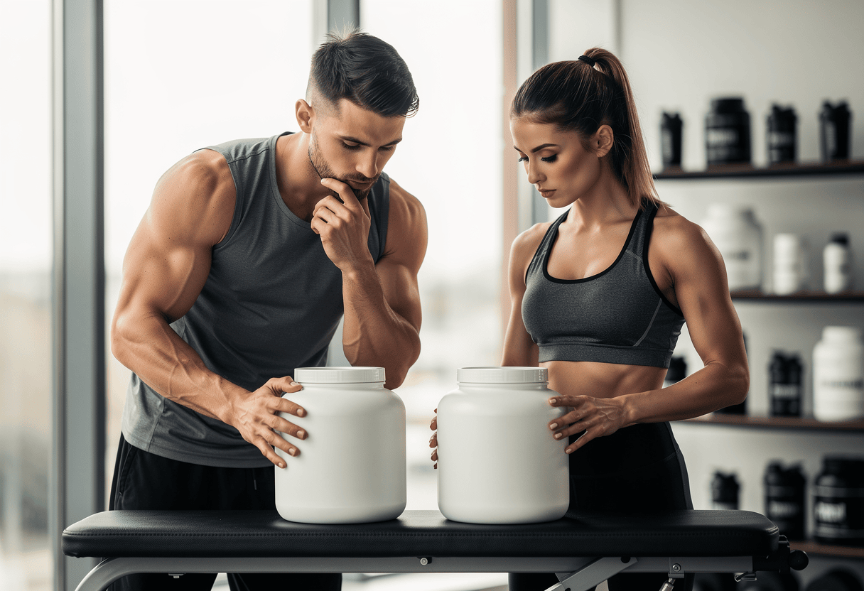 Consommateur choisissant entre les deux options myprotein ou am nutrition