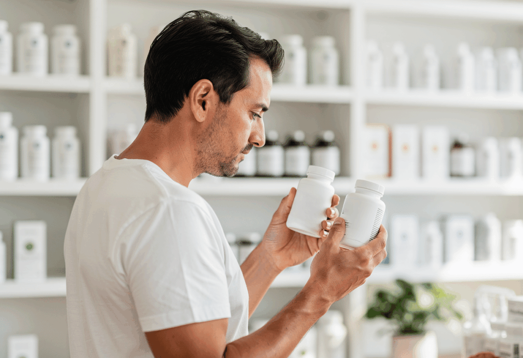 Consommateur choisissant ses compléments nutripure et dynveo
