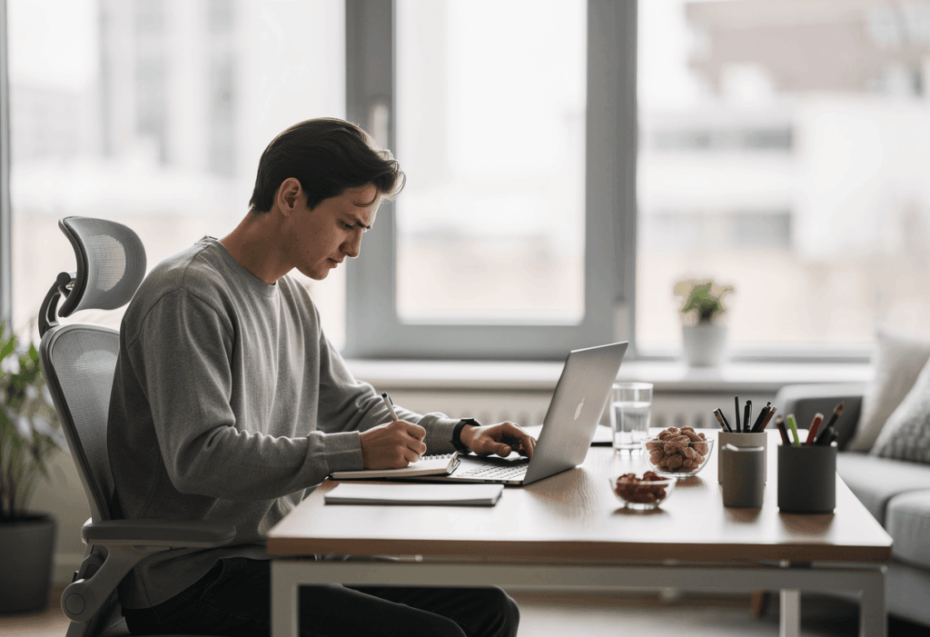 Personne concentrée au travail ou aux études