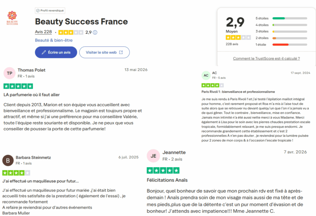avis des clients sur beauty success