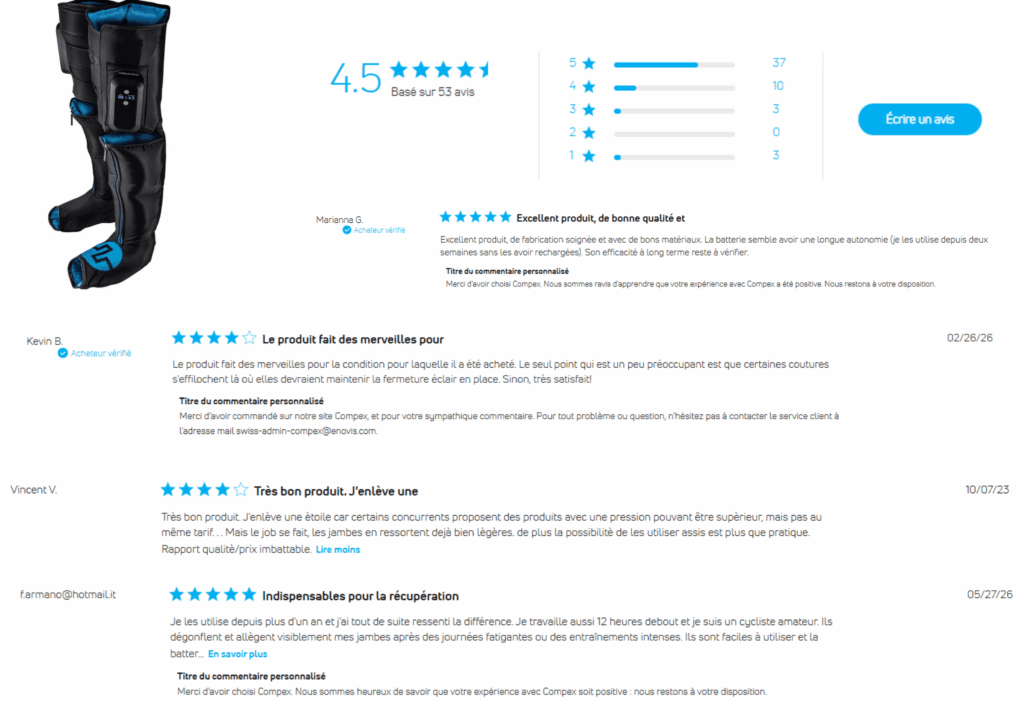 avis des clients sur compex ayre