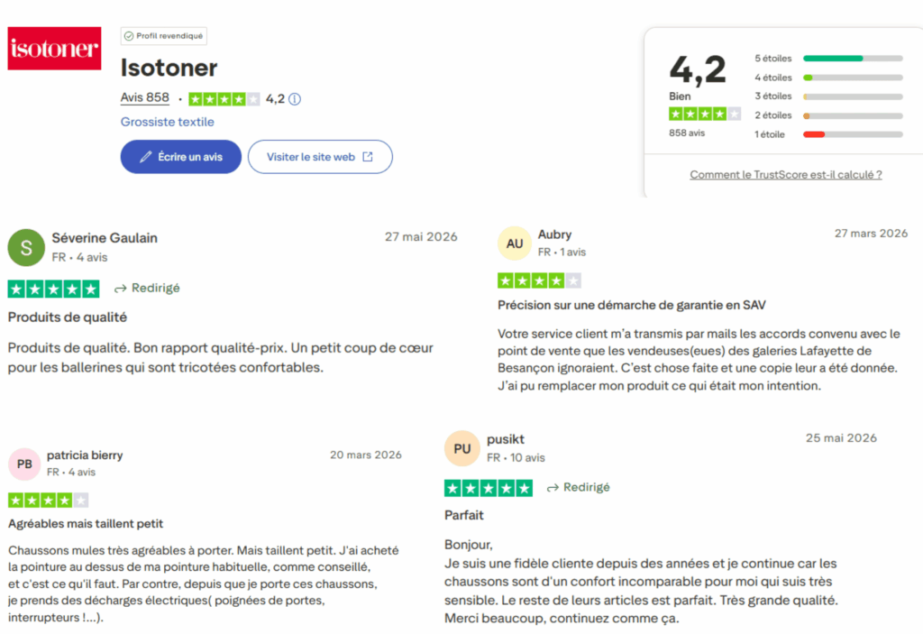 avis des clients sur isotoner