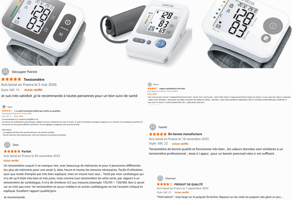 avis des clients sur le tensiometre sanitas