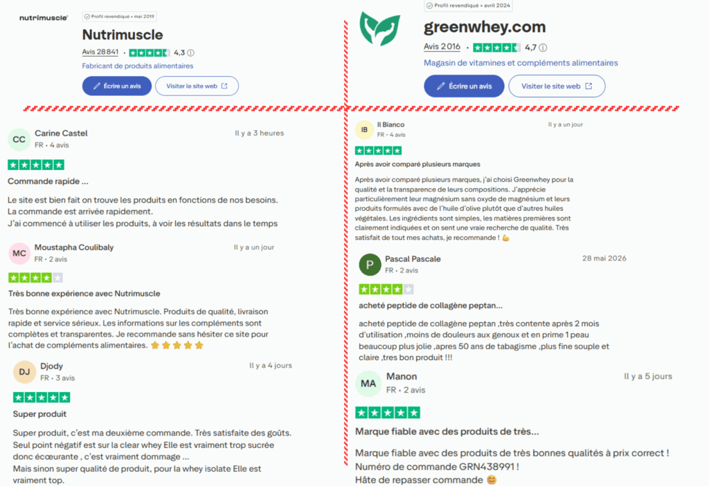 avis des clients sur nutrimuscle ou greenwhey