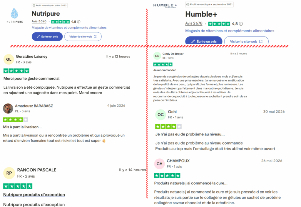 avis des clients sur nutripure ou humble+