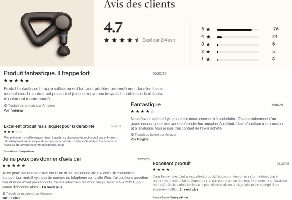 avis des clients sur theragun prime
