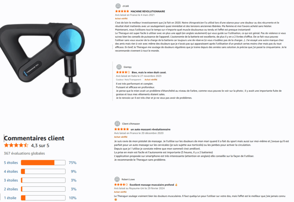 avis des clients sur theragun pro
