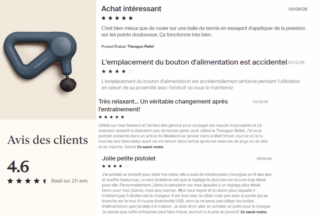 avis des clients sur theragun relief_