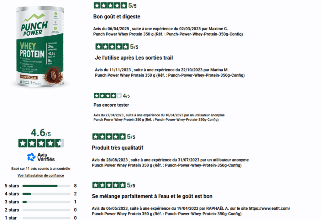 avis des clients sur whey protein punch power