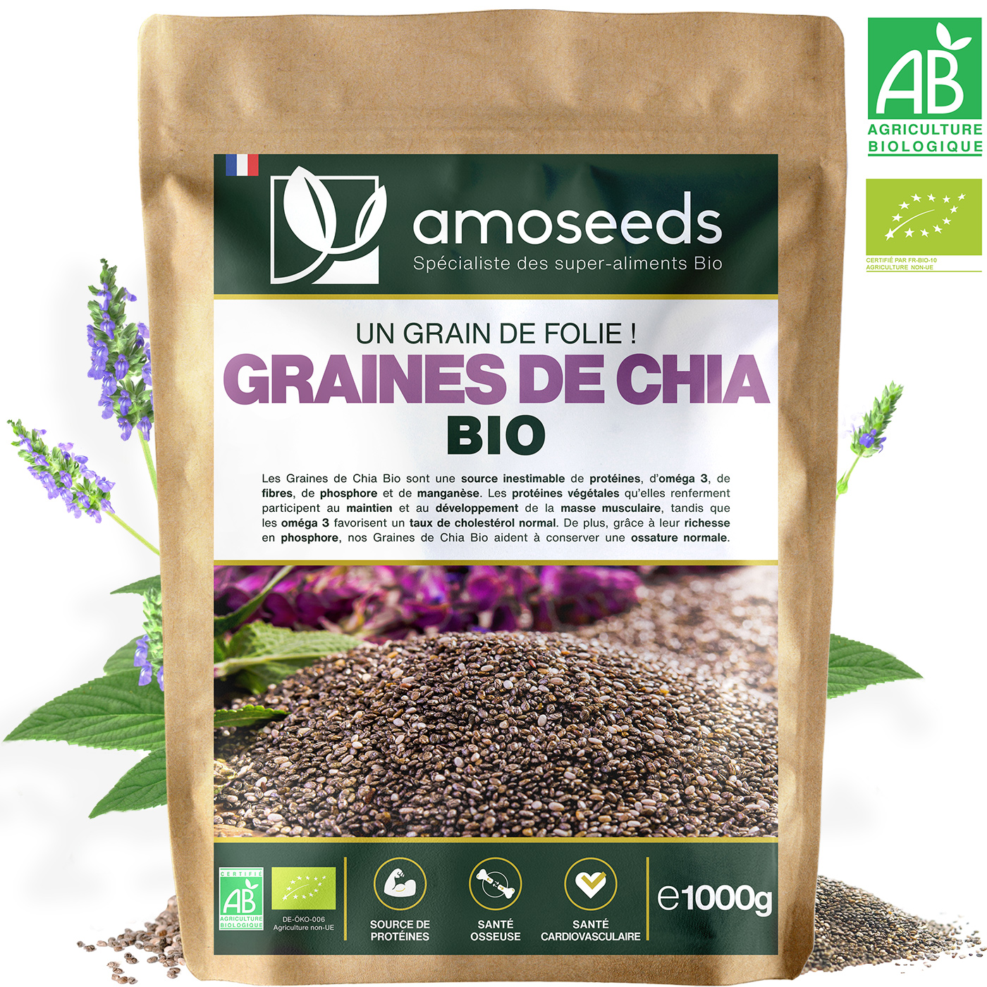 Amoseeds Graines Chia Bio 1kg Mexique