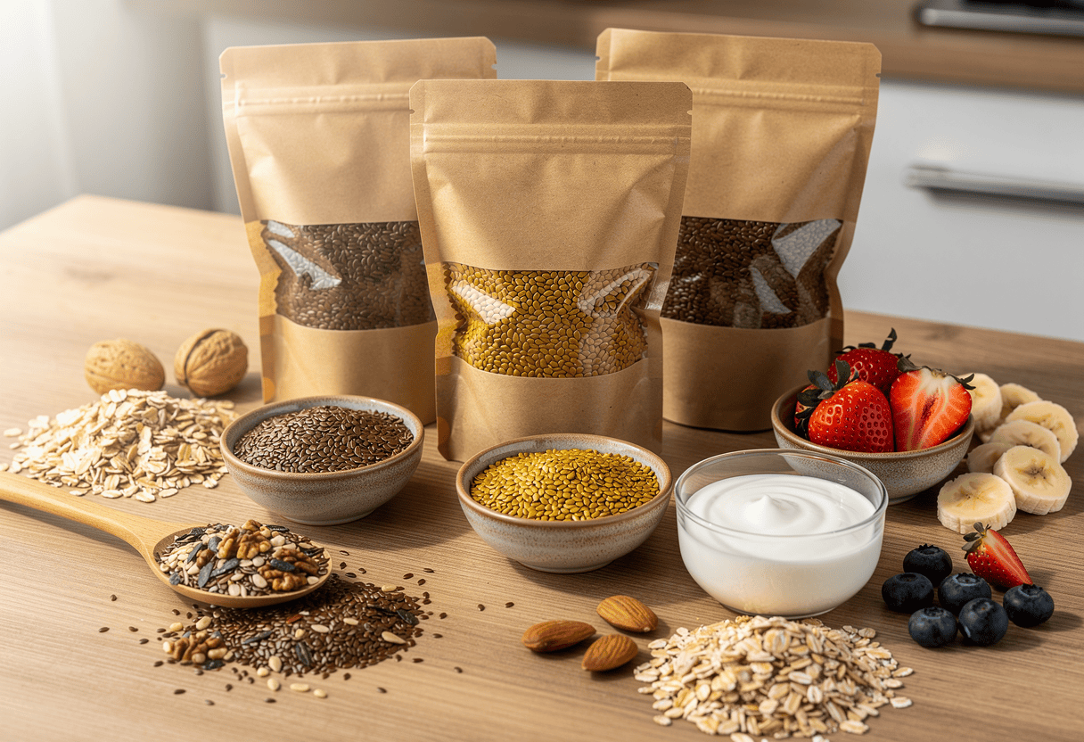 plusieurs sachets de graines de lin sans marque visible