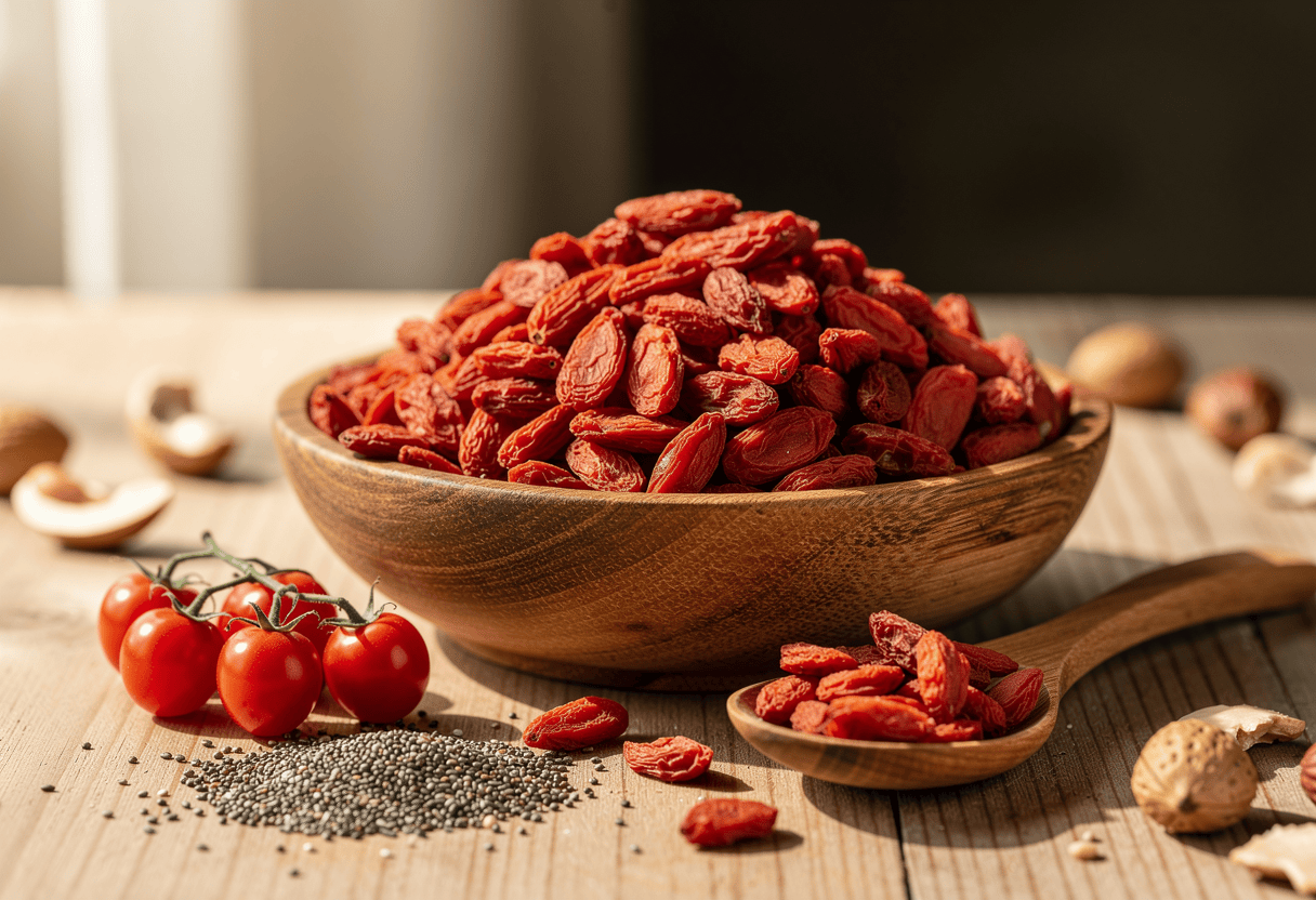 Les baies de goji en mise en scène naturelle
