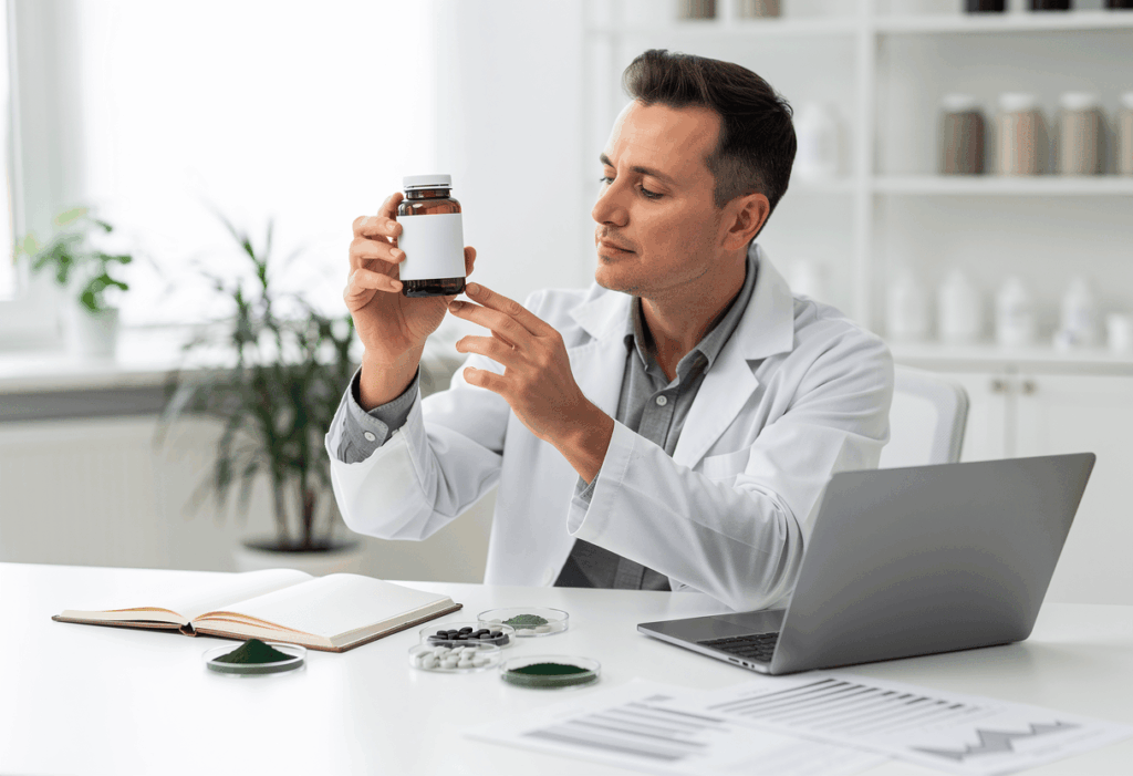 Nutritionniste analysant un complément