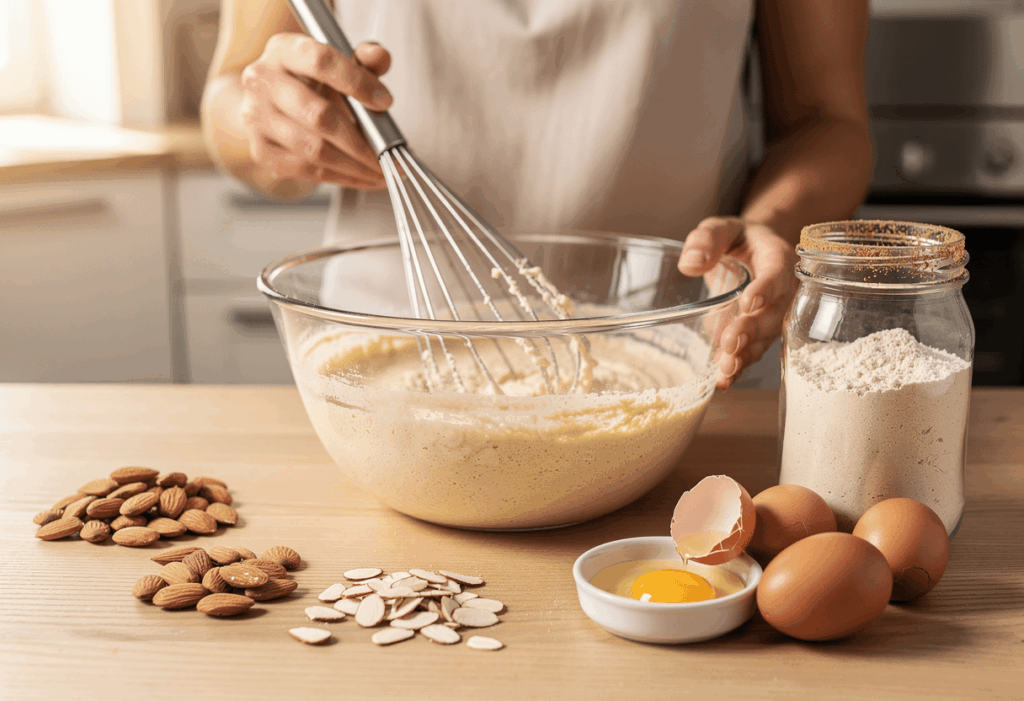 Préparation d'une recette avec de la farine d'amande