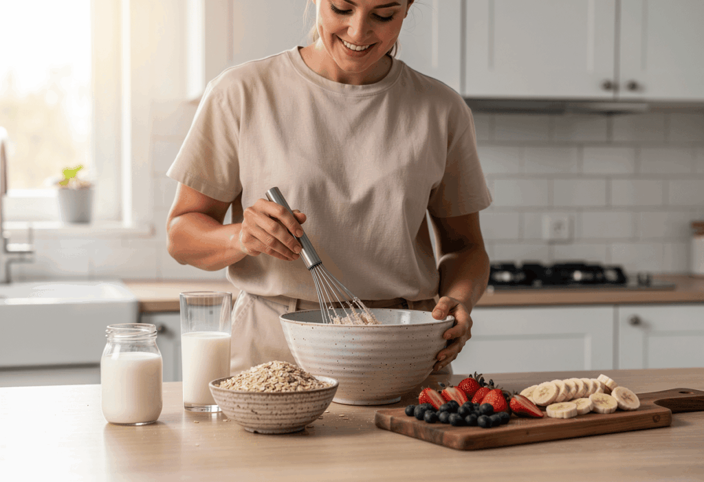 Une personne préparant un petit-déjeuner à base de farine d'avoine