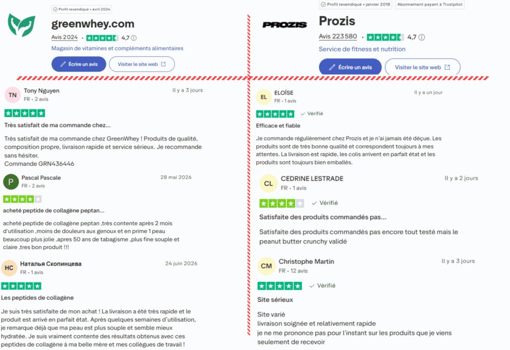 avis des clients sur greenwhey ou prozis