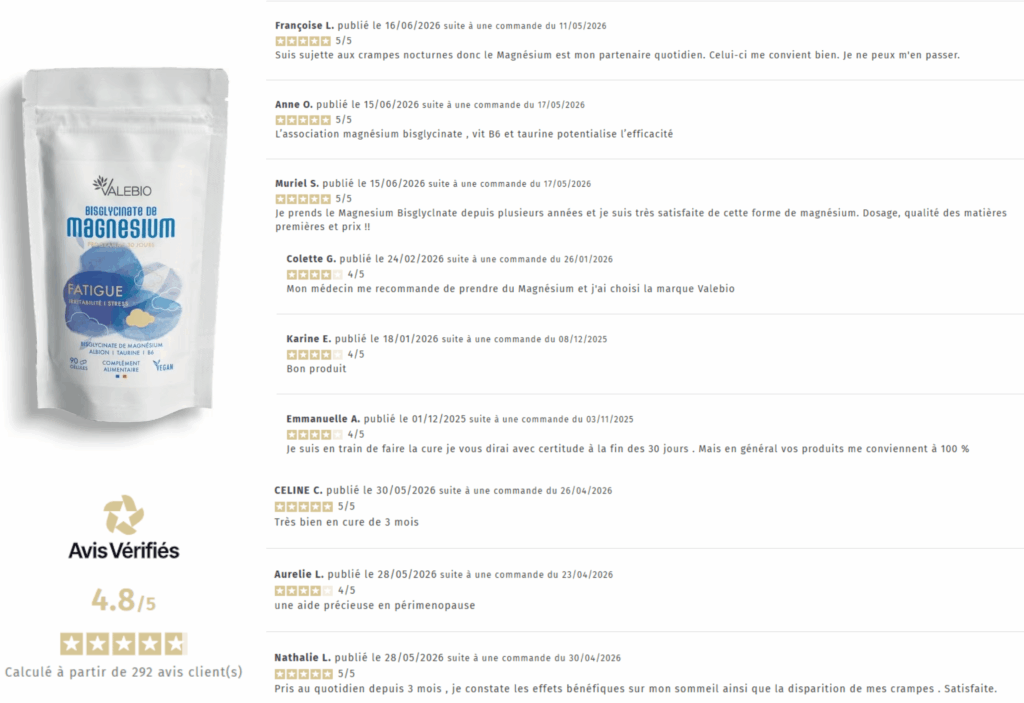 avis des clients sur le bisglycinate de magnésium valebio​