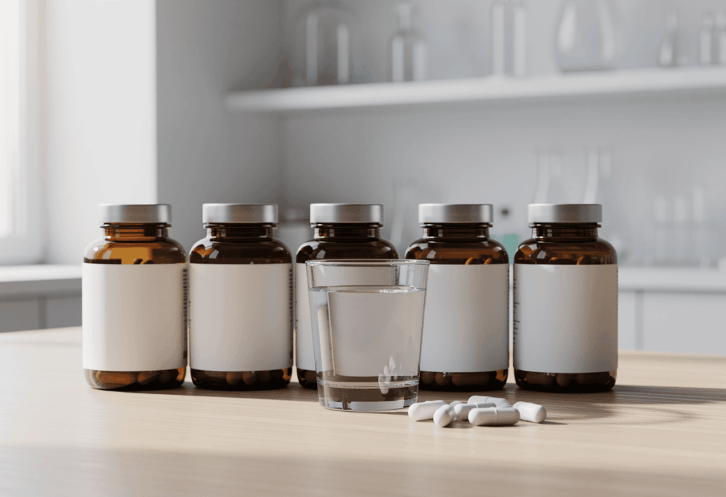 plusieurs flacons de compléments alimentaires à base de lactoferrine