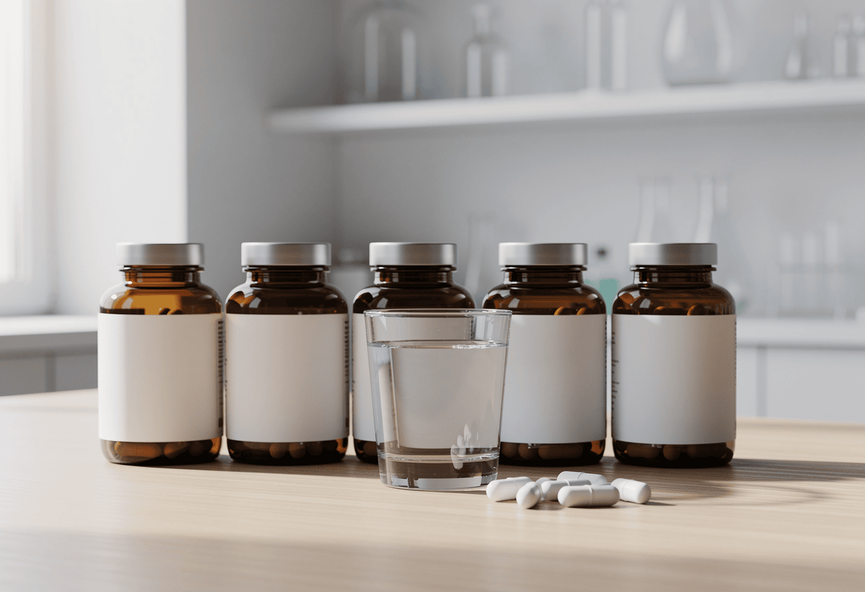 plusieurs flacons de compléments alimentaires à base de lactoferrine