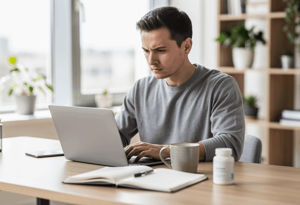 une personne concentrée travaillant sur un ordinateur dans un bureau moderne et lumineux