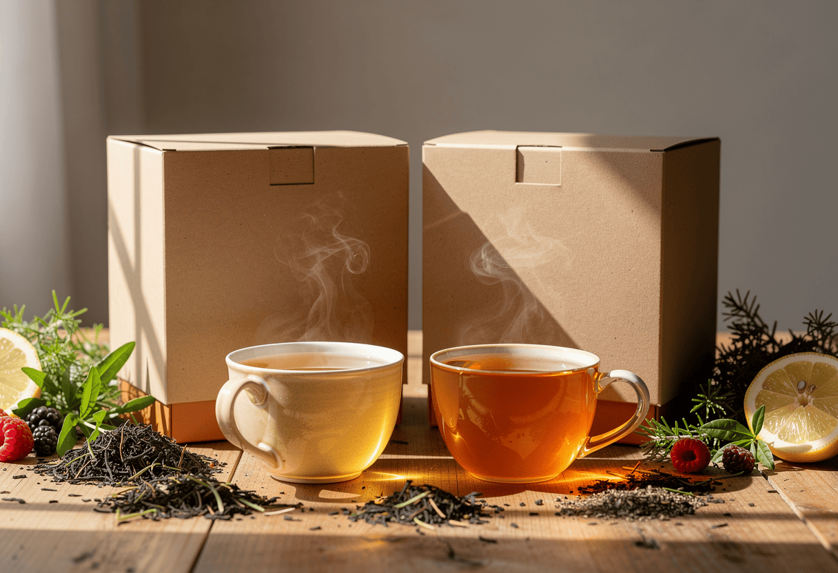 Deux boîtes de thés et infusions bien-être inspirées des marques Owari et Panda Tea