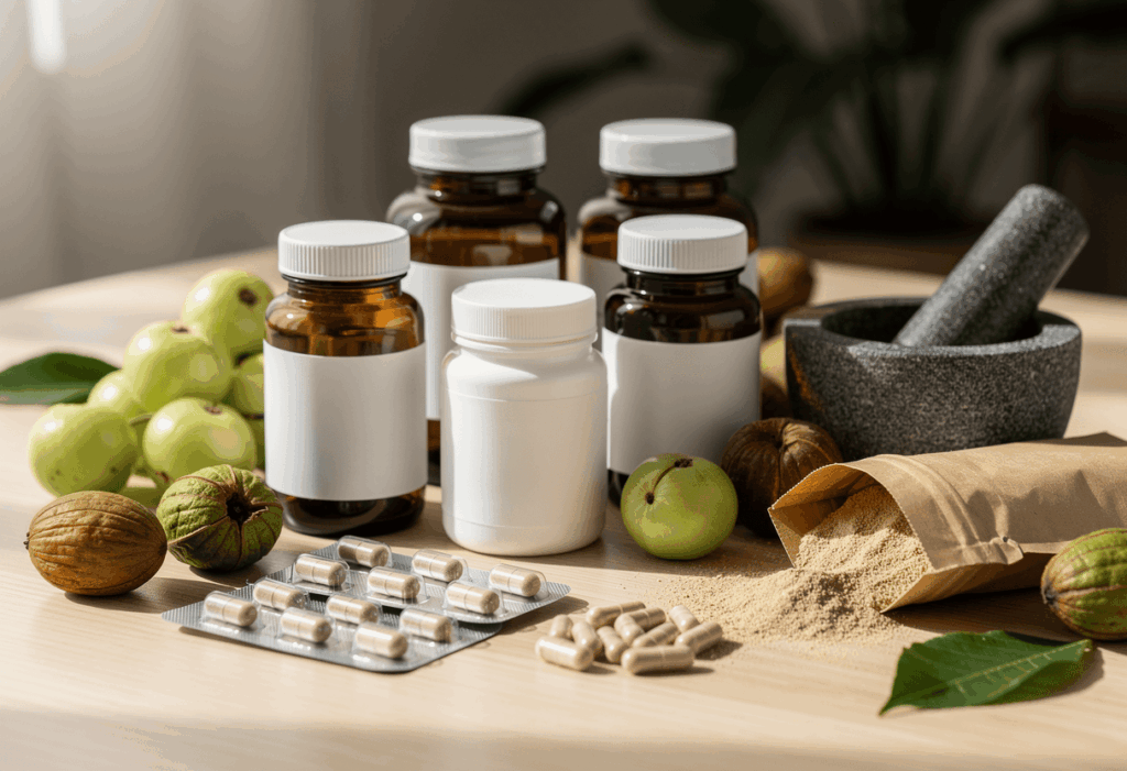 Plusieurs compléments alimentaires à base de Triphala (gélules et poudre)